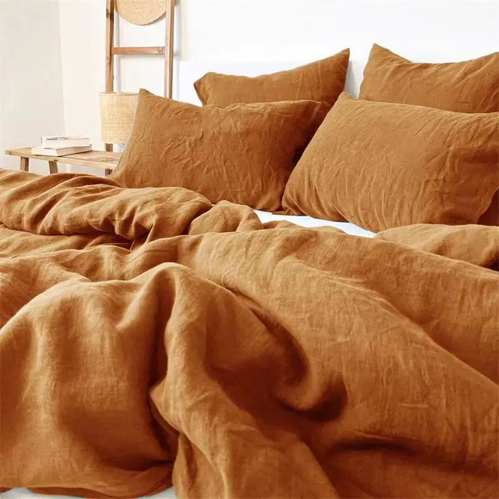 100% Flax Linen 4 Piece Caramel Sheet Set