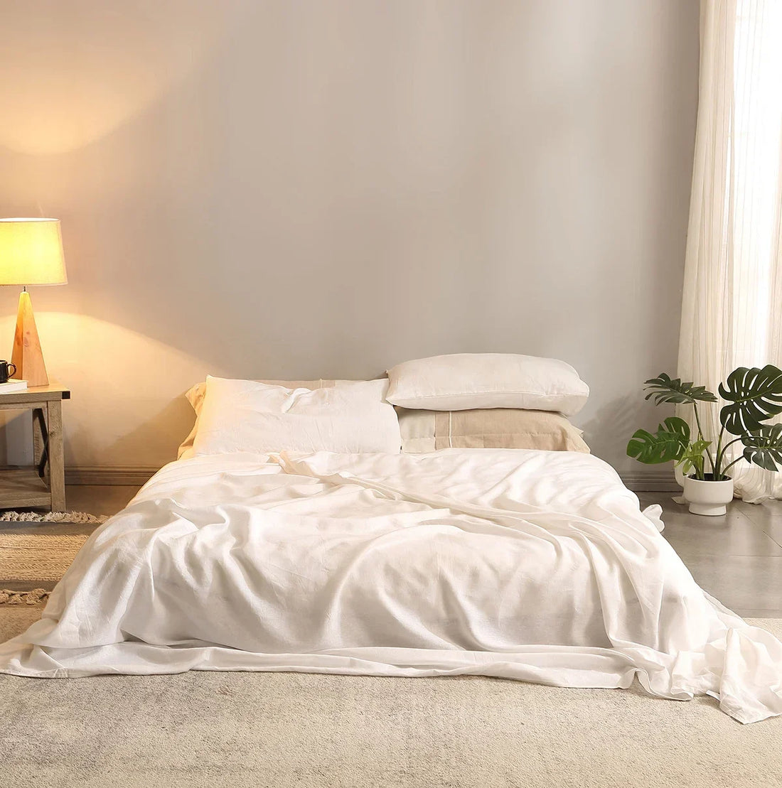 100% Flax Linen 4 Piece Ivory Sheet Set