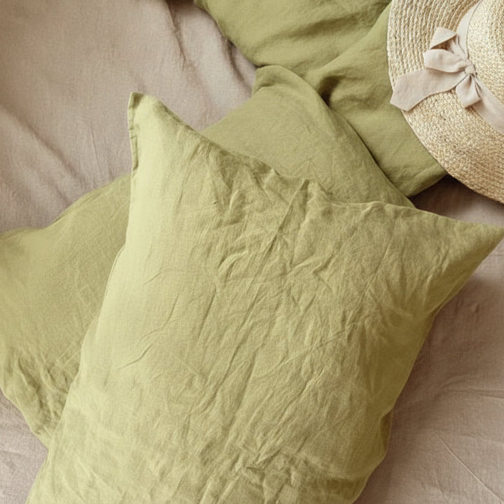 100% Flax Linen Green Pillowcases Standard to Large European