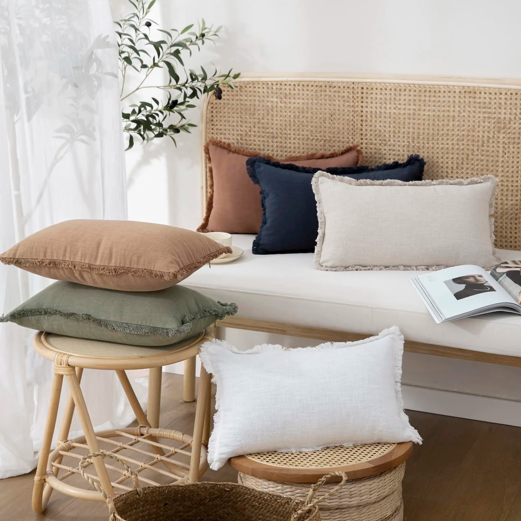 Set of 2 White 100% Ramin Cotton Cushion Covers