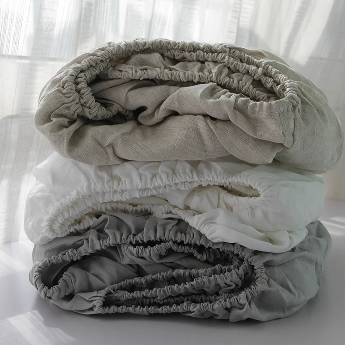 100% Flax Linen Anti-slip Dark Grey Fitted Bed Sheet