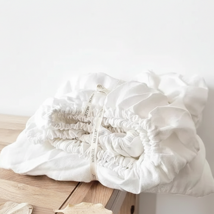 100% Flax Linen Anti-slip White Fitted Bed Sheet