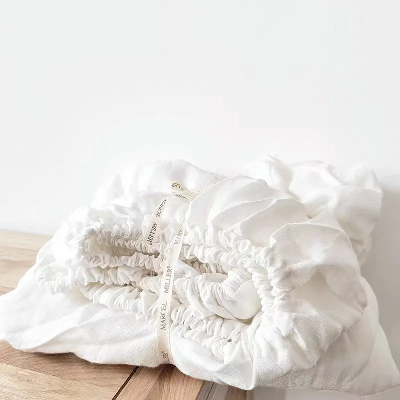 100% Flax Linen Anti-slip White Fitted Bed Sheet