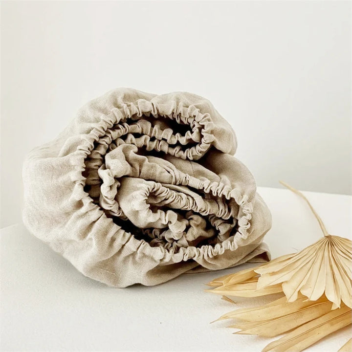 100% Flax Linen Anti-slip Stone Fitted Bed Sheet