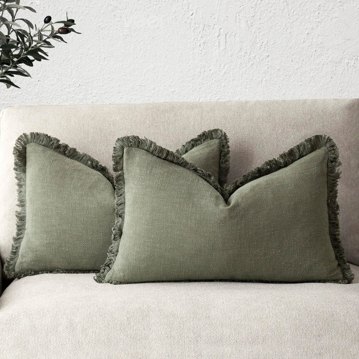 Set of 2 Olive 100% Ramin Cotton Cushion Covers
