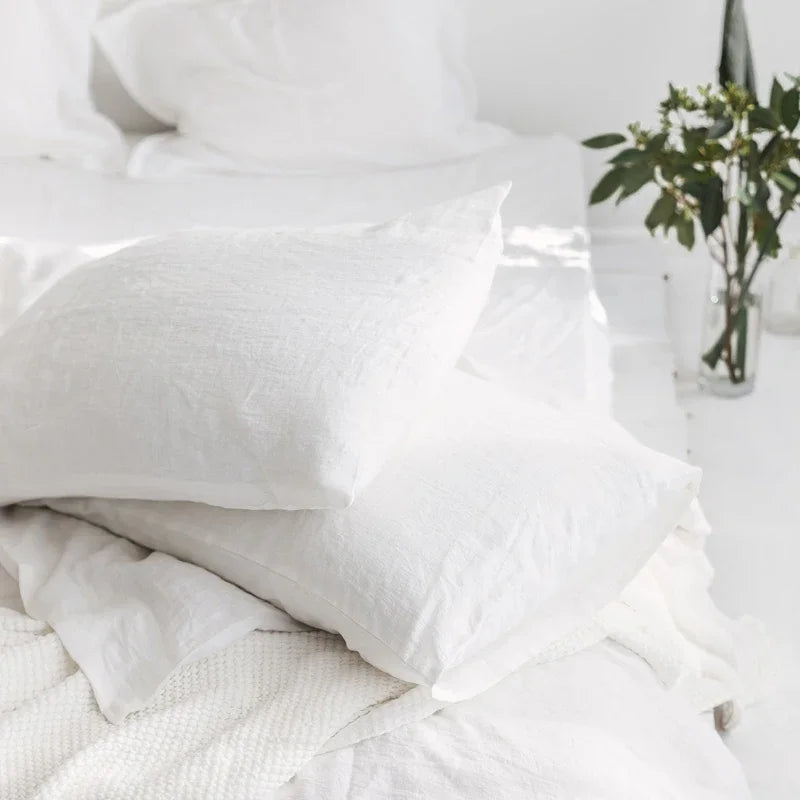 100% Flax Linen White Pillowcases Standard to Large European
