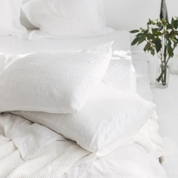 100% Flax Linen White Pillowcases Standard to Large European