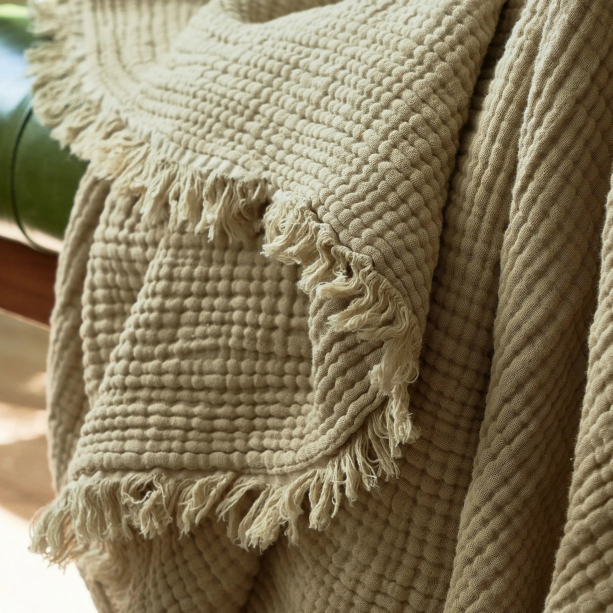 Maillard Khaki 100% Cotton Muslin Throw