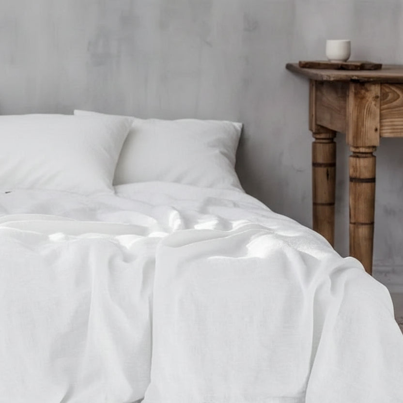 100% Flax Linen White Flat Sheet