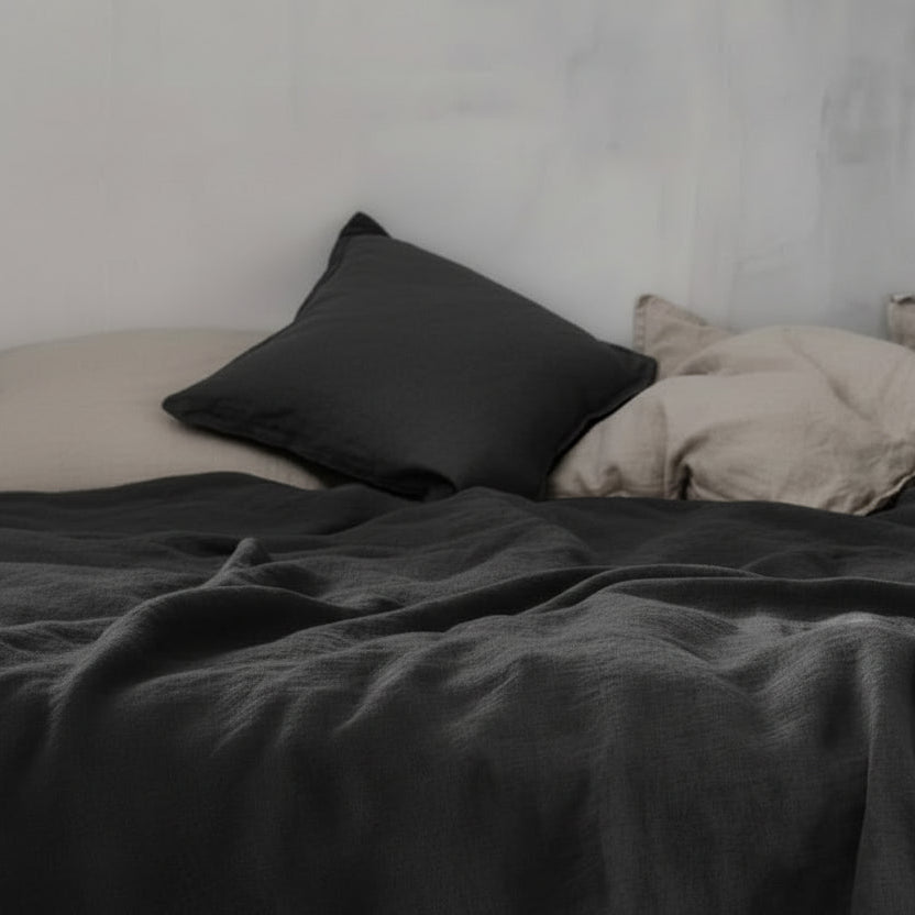 100% Flax Linen Dark Grey Flat Sheet