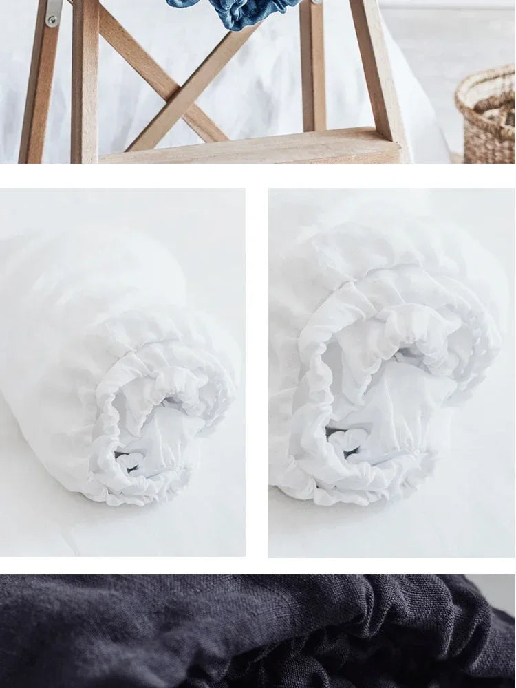 100% Flax Linen 4 Piece Ivory Sheet Set