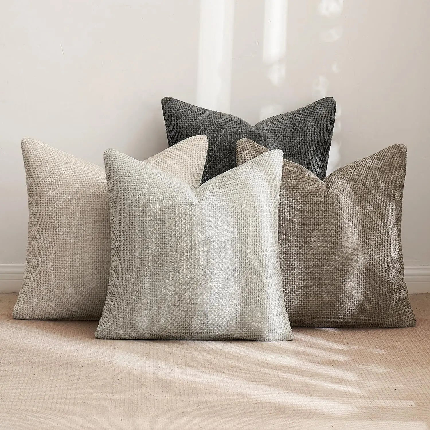 2pcs Beige Luxury Textured Cushion Covers