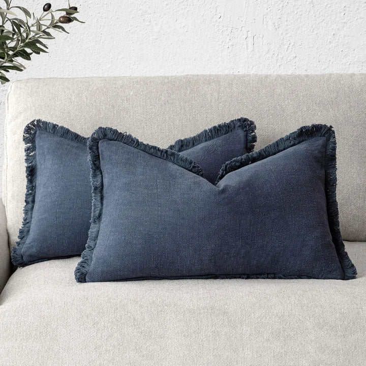 Set of 2 Navy Blue 100% Ramin Cotton Cushion Covers