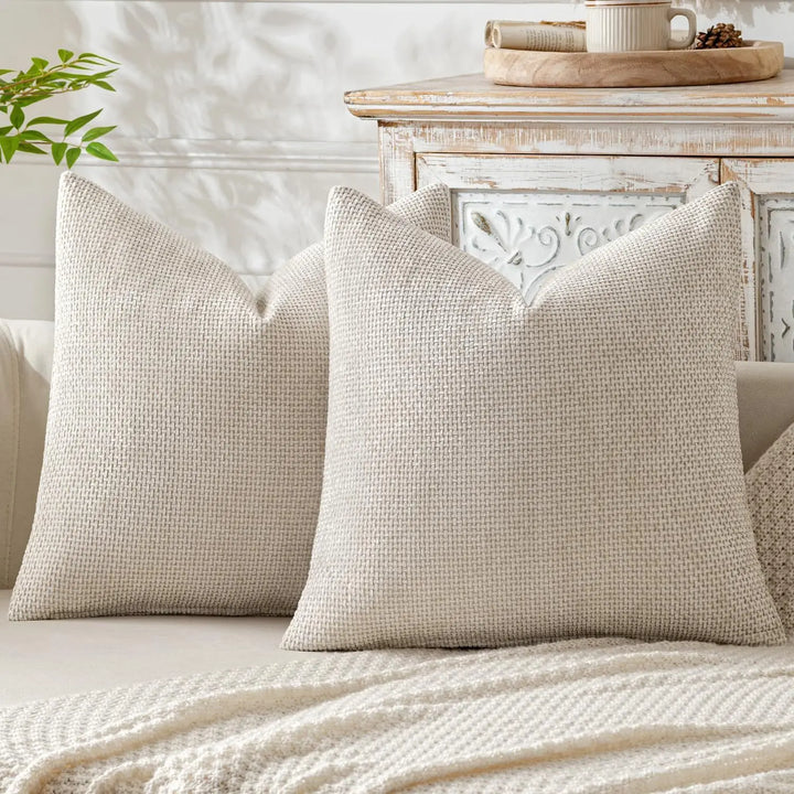 2pcs Beige Luxury Textured Cushion Covers