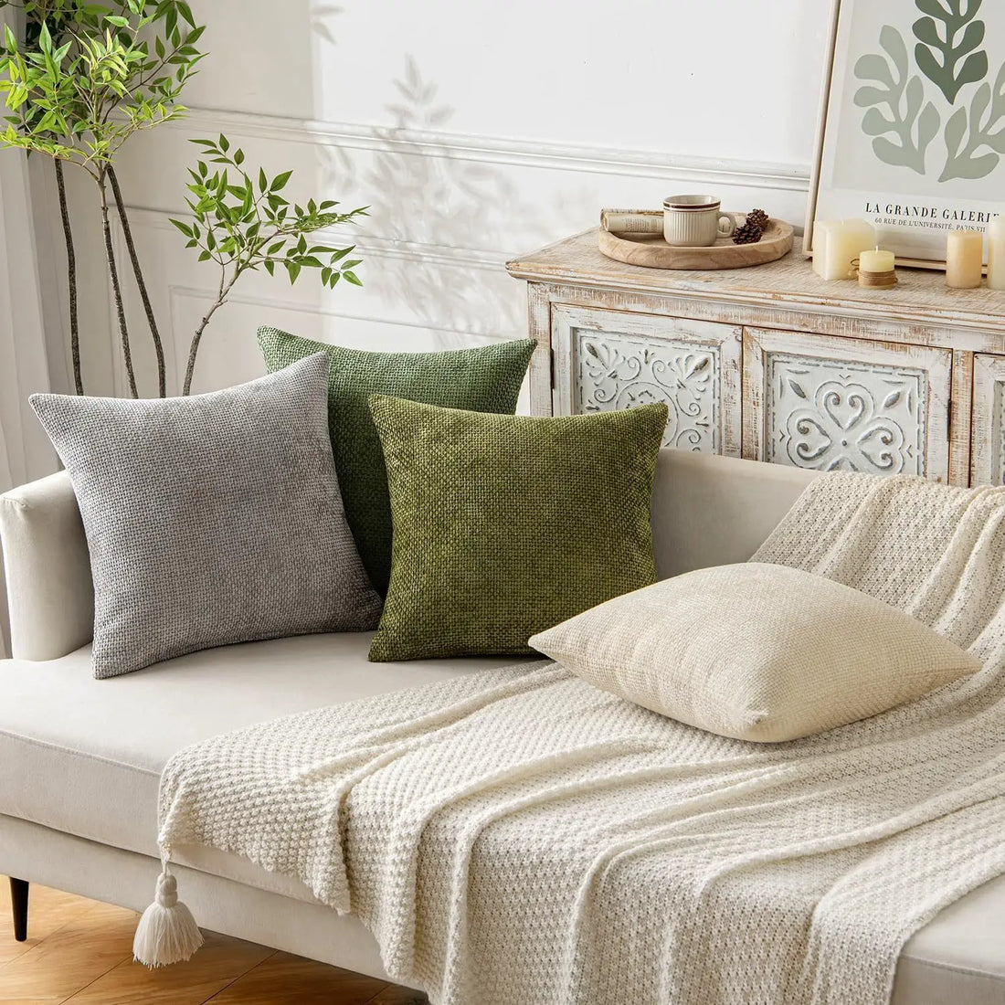 2pcs Olive Luxury Textured Cushion Covers