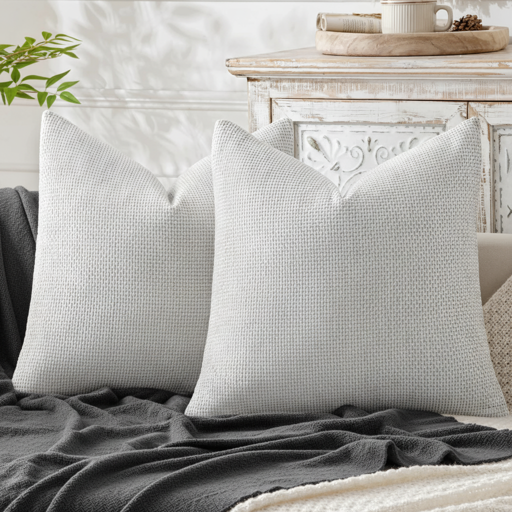 2pcs Luxury  Light Grey Textured Cushion Covers