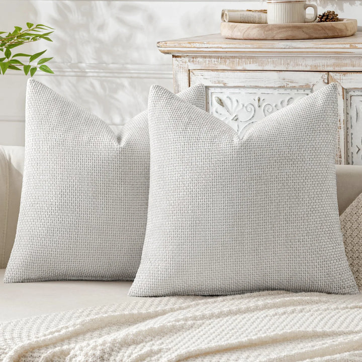 2pcs Luxury  Light Grey Textured Cushion Covers