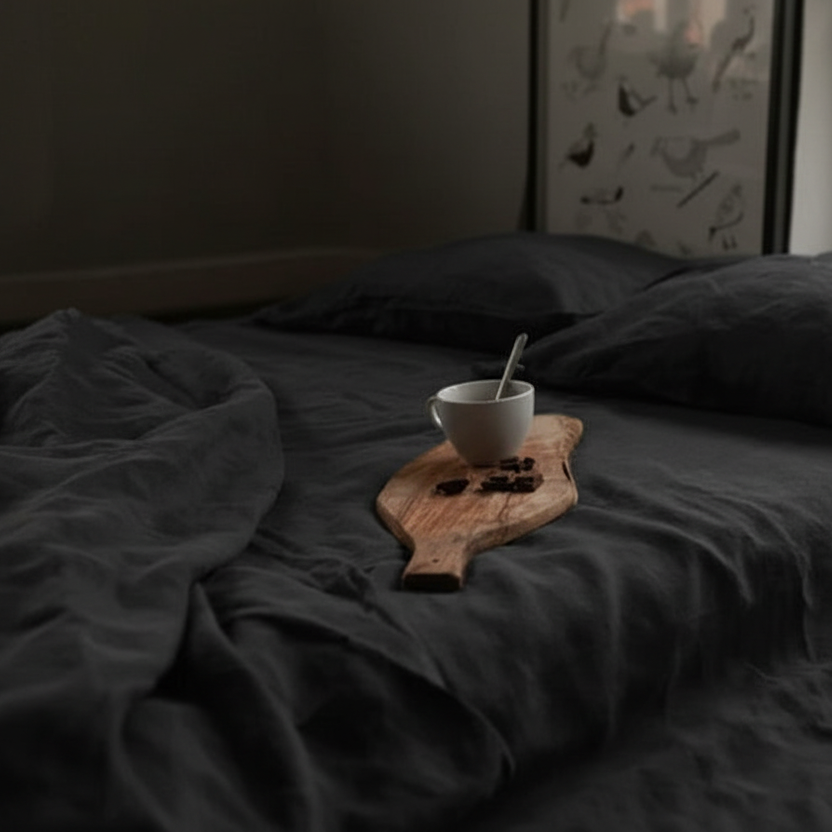 100% Flax Linen Black Flat Sheet