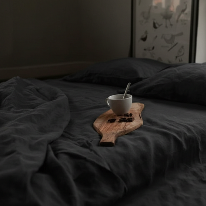 100% Flax Linen Black Flat Sheet