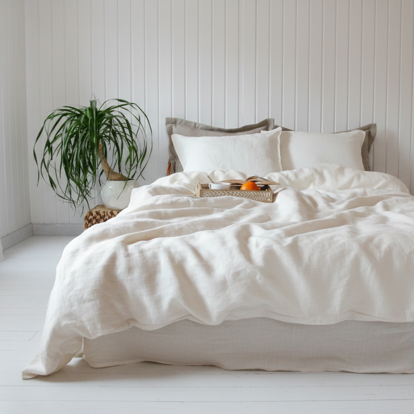 100% Flax Linen 4 Piece Ivory Sheet Set