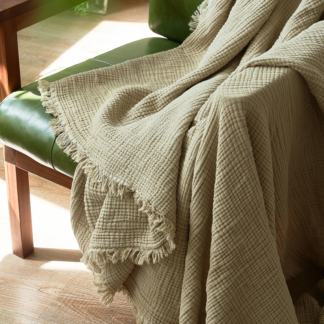 Maillard Khaki 100% Cotton Muslin Throw