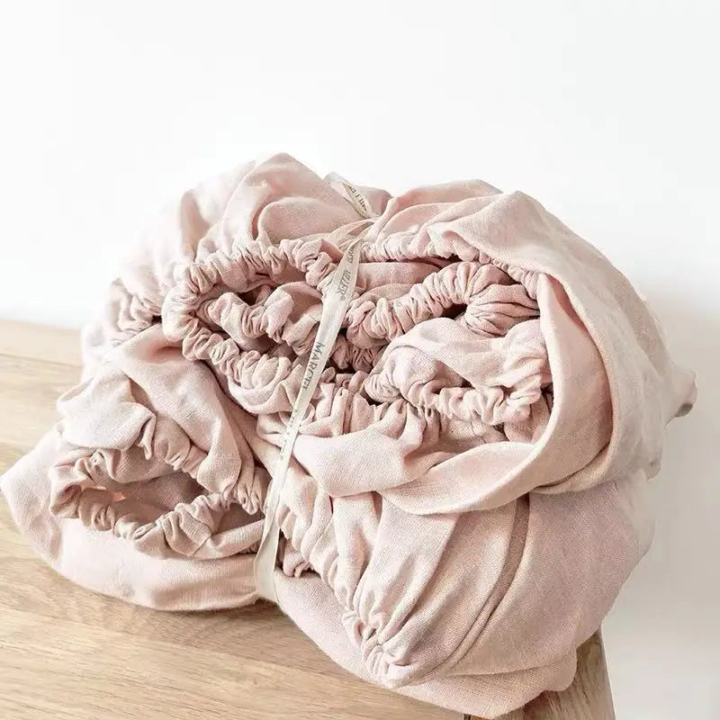 100% Flax Linen Anti-slip Pink Fitted Bed Sheet