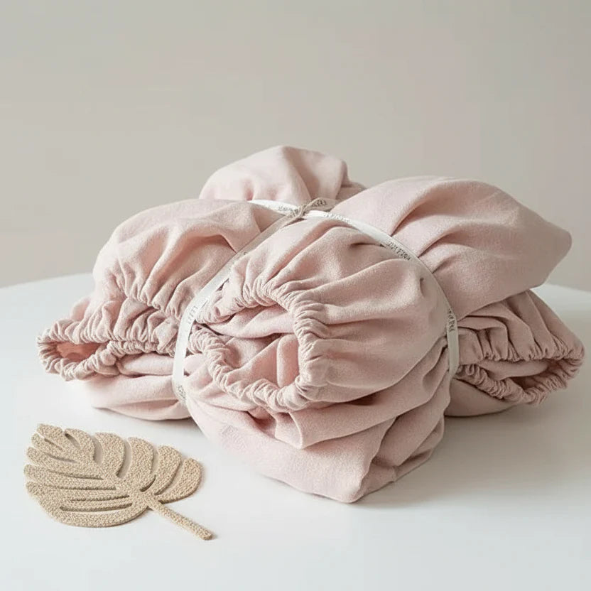 100% Flax Linen Anti-slip Pink Fitted Bed Sheet