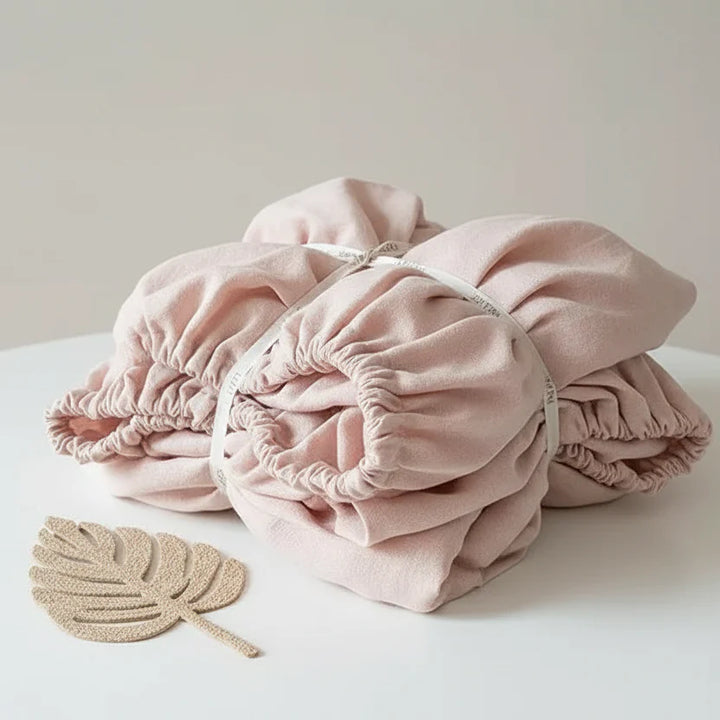 100% Flax Linen Anti-slip Pink Fitted Bed Sheet