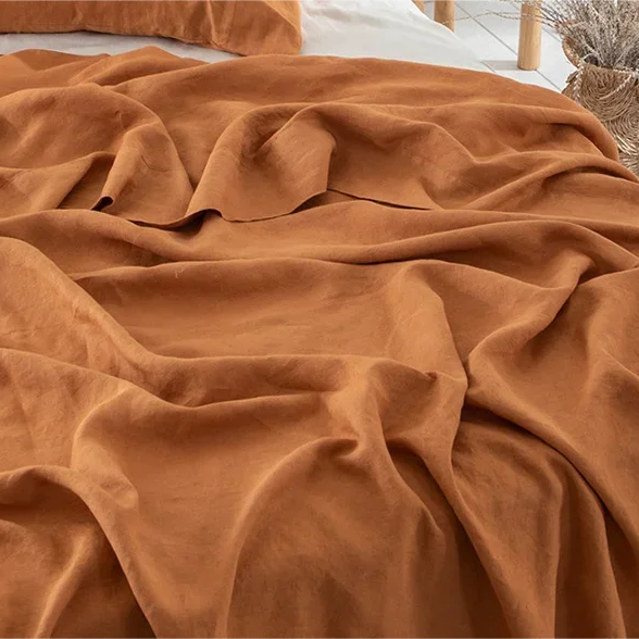 100% Flax Linen Caramel Flat Sheet