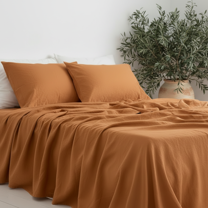 100% Flax Linen Caramel Flat Sheet