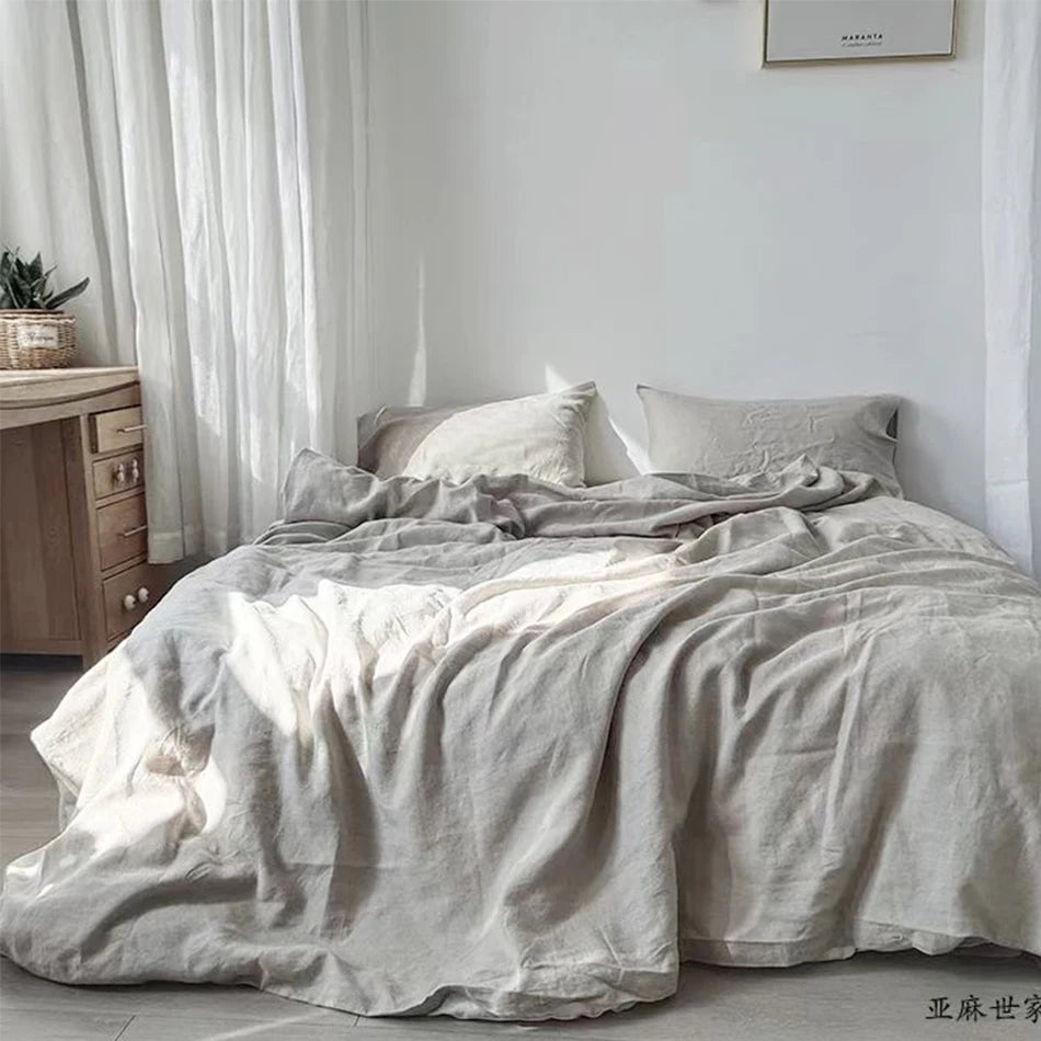 Flax Linen Light Grey Stone Wash Duvet Cover