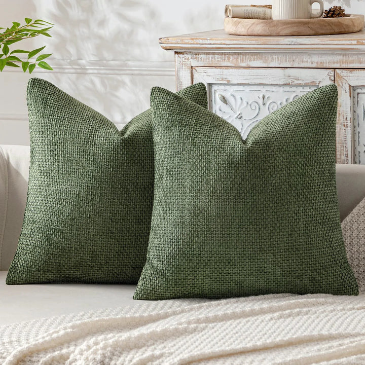 2pcs Olive Luxury Textured Cushion Covers