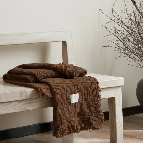 Maillard Large Brown 100% Cotton Muslin Throw