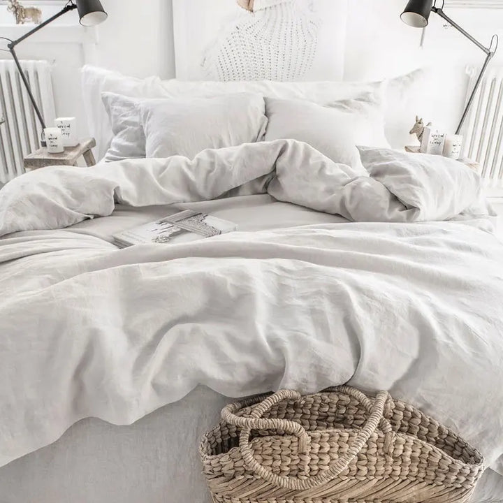 100% Flax Linen 4 Piece Light Grey Sheet Set