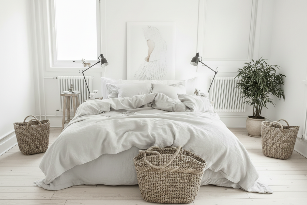 100% Flax Linen 4 Piece Light Grey Sheet Set