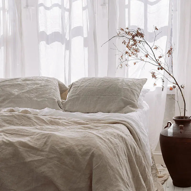 100% Flax Linen 4 Piece Stone Sheet Set