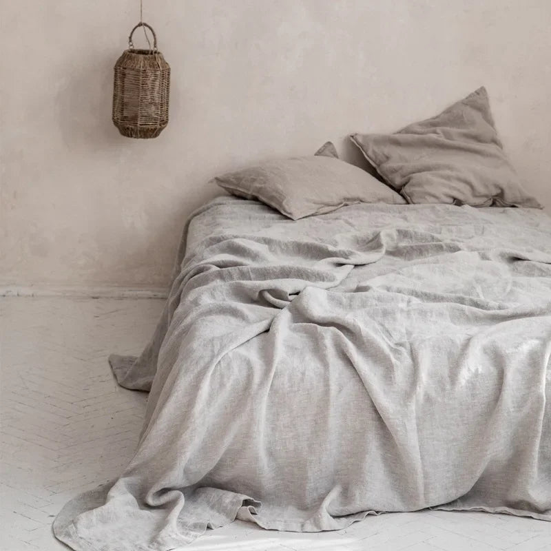 100% Flax Linen Light Grey  Flat Sheet