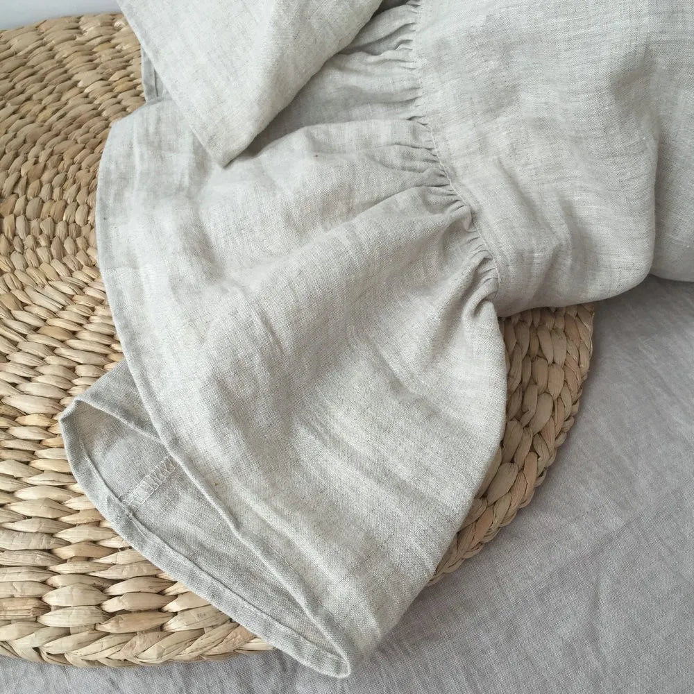 100% Flax Linen Off White Ruffled Pillowcase