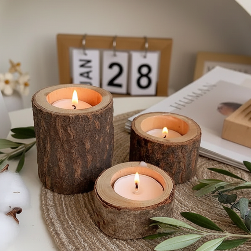 One Time Offer Set of 3 Vintage Wooden Candle Holders