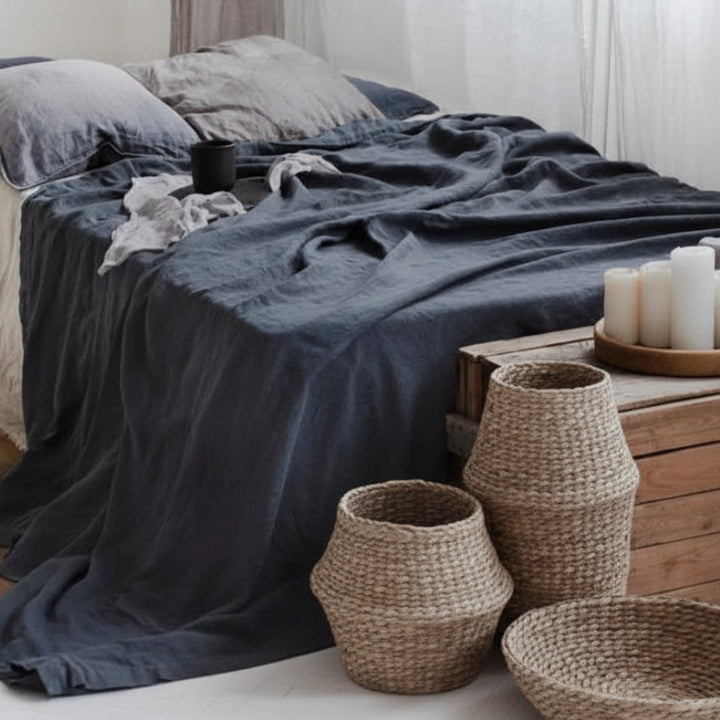 100% Flax Linen Dark Grey Flat Sheet