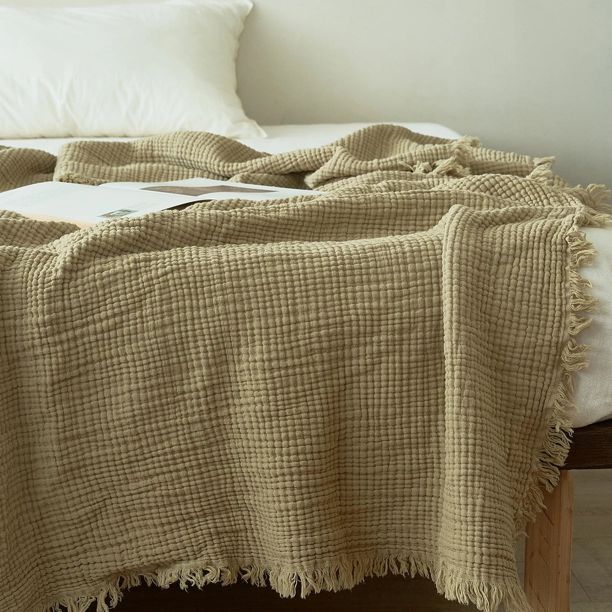 Maillard Khaki 100% Cotton Muslin Throw