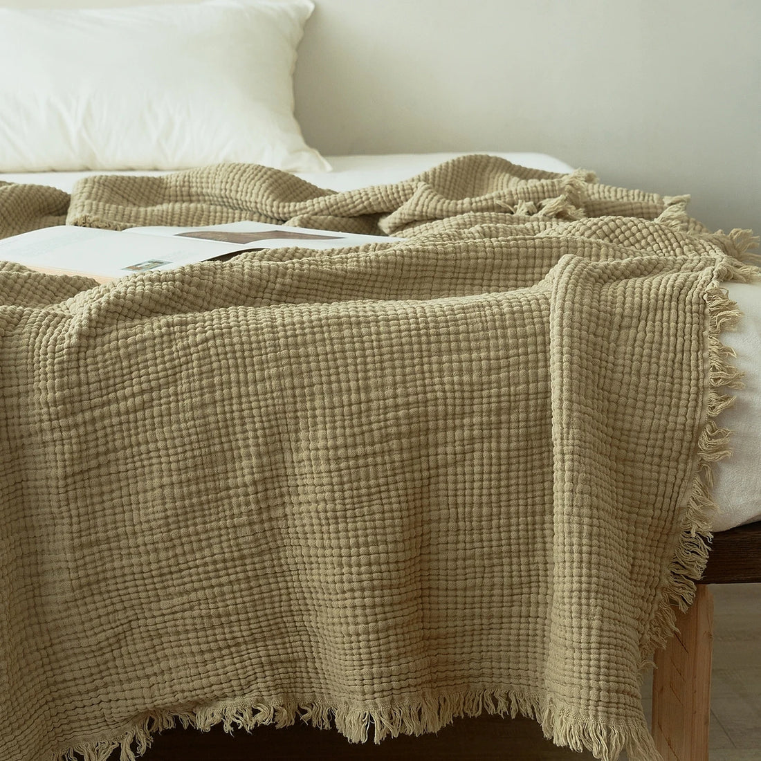 Maillard Khaki 100% Cotton Muslin Throw