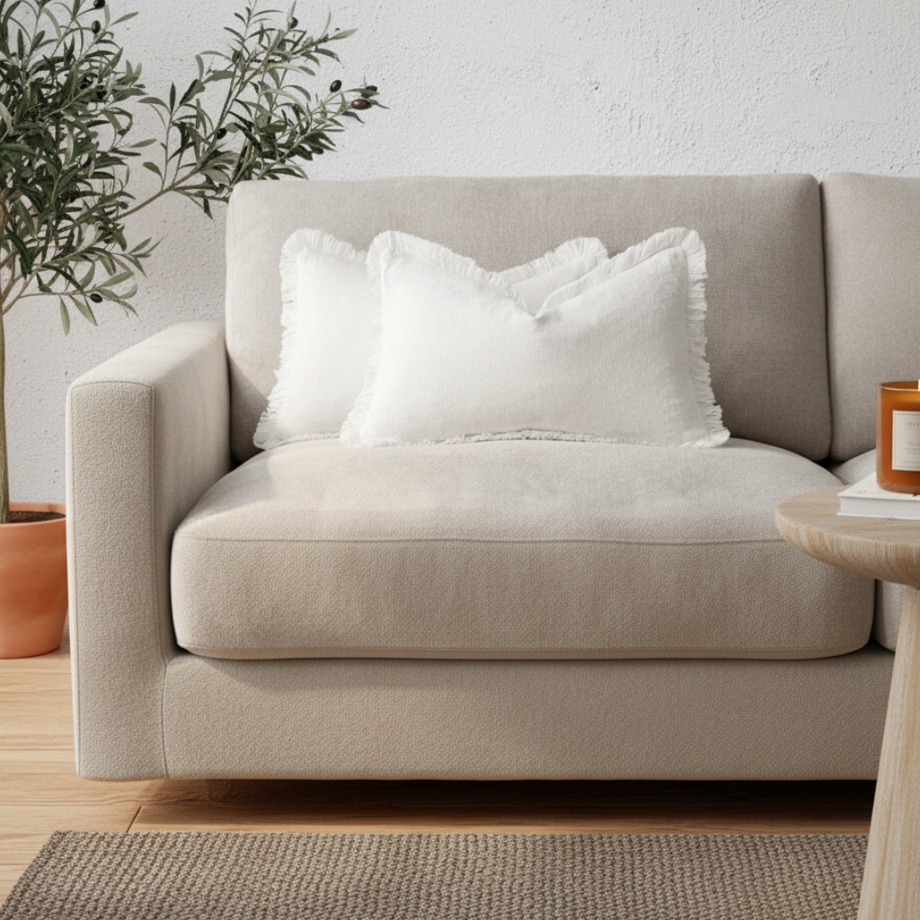 Set of 2 White 100% Ramin Cotton Cushion Covers