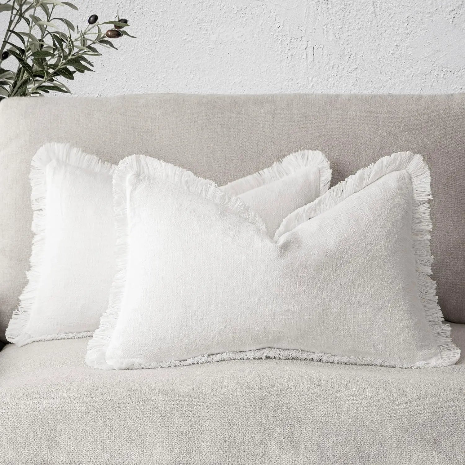 Set of 2 White 100% Ramin Cotton Cushion Covers