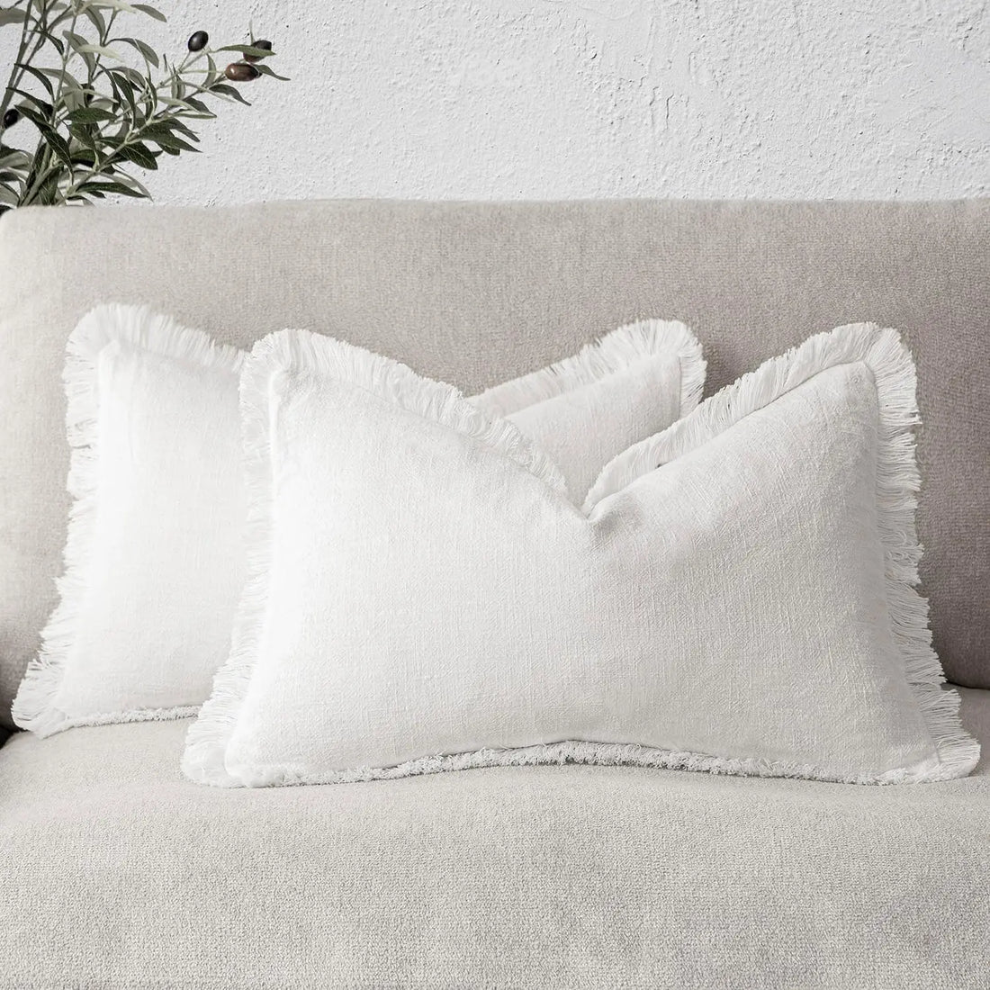 Set of 2 White 100% Ramin Cotton Cushion Covers