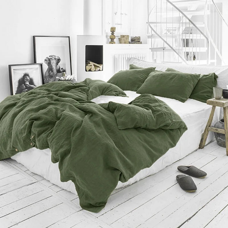 Flax Linen Moss Stone Wash Duvet Cover