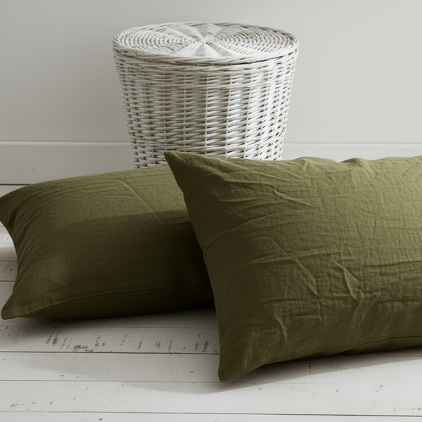 100% Flax Linen Olive Green Pillowcases Standard to Large European