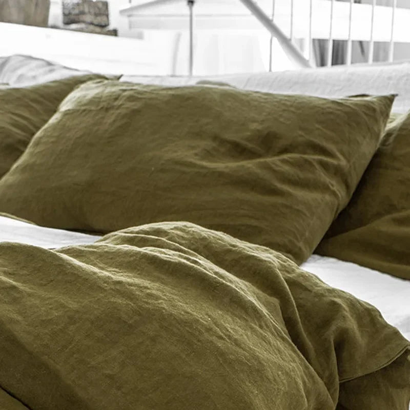 100% Flax Linen Olive Green Pillowcases Standard to Large European
