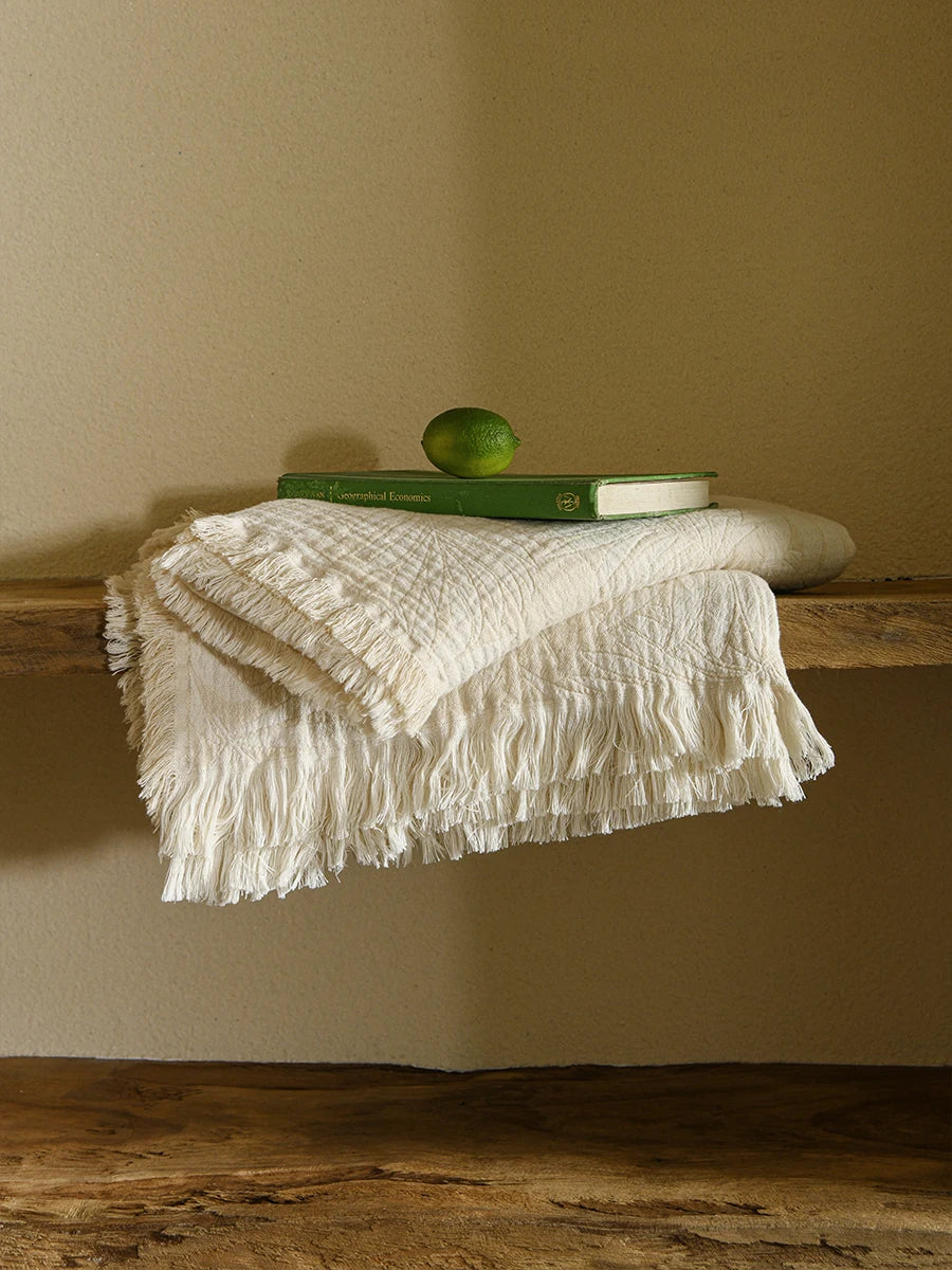 100% Pure Cotton Off White Throw