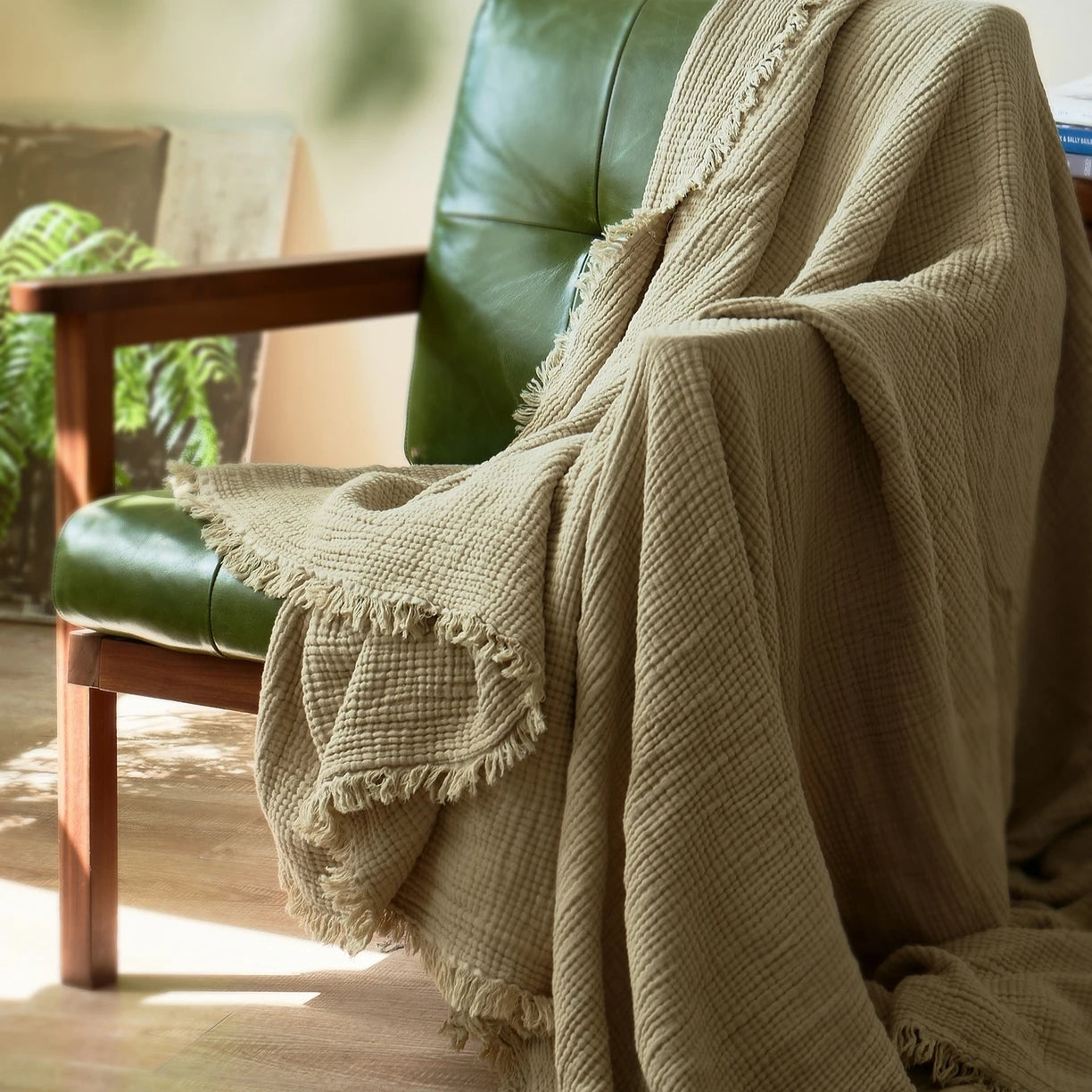 Maillard Khaki 100% Cotton Muslin Throw
